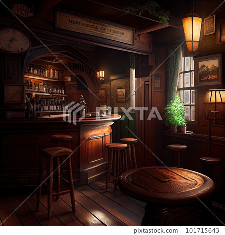 Irish Bar, Old Pub, Ireland Tourist Place, Vintage Europe Restaurant, Abstract Generative Ai Illustration 101715643