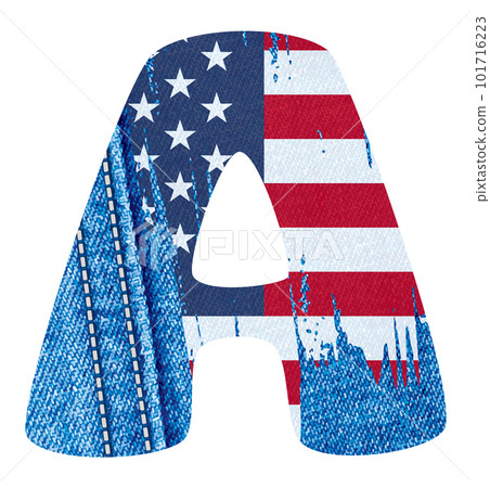 A letter with the texture of jean fabric and American flag as a brush 101716223