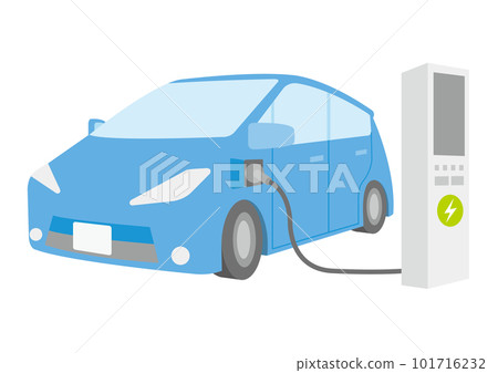 正在充電的藍色電動汽車的插圖_2 正在充電的藍色電動汽車的插圖_2 101716232