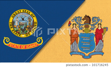 Flags of Idaho and New Jersey. Concept of relations. Doudle flags of states Flags of Idaho and New Jersey. Concept of relations. Doudle flags of states 101716245