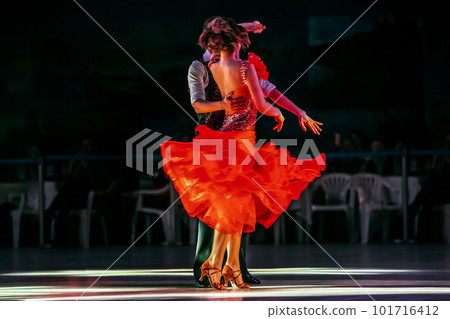 couple dancing in competitive ballroom dancesport, demonstration performance of best dancers couple dancing in competitive ballroom dancesport, demonstration performance of best dancers 101716412