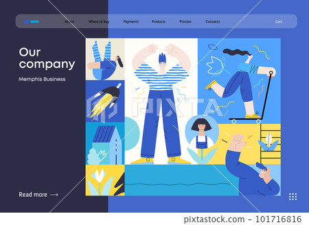 Memphis business illustration - our team, header. Flat style modern outlined vector concept illustration. Group of people, creaw, standing together. Corporate teamwork business metaphor. 101716816