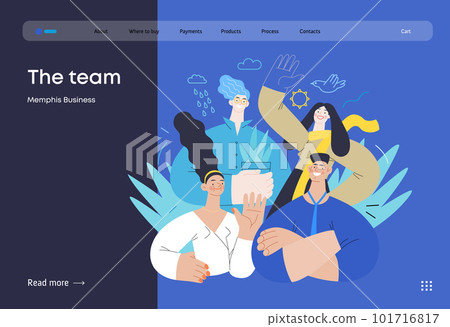 Memphis business illustration - our team, header. Flat style modern outlined vector concept illustration. Group of people, creaw, standing together. Corporate teamwork business metaphor. 101716817