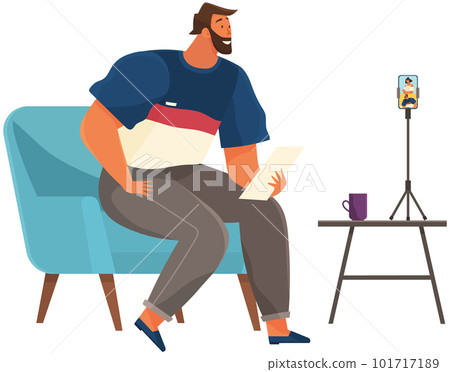 Man watching video, podcast, broadcast on smartphone screen. Virtual communication via Internet 101717189