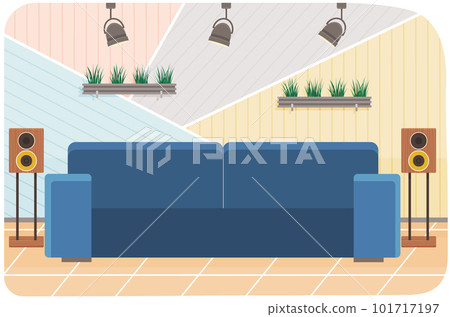 Arrangement of furniture in workplace of interviewer. Interior design of room for broadcast, podcast Arrangement of furniture in workplace of interviewer. Interior design of room for broadcast, podcast 101717197