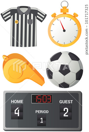 Soccer and Football concept with flat icons Referee, ball, stopwatch and whistle isolated vector Soccer and Football concept with flat icons Referee, ball, stopwatch and whistle isolated vector 101717325