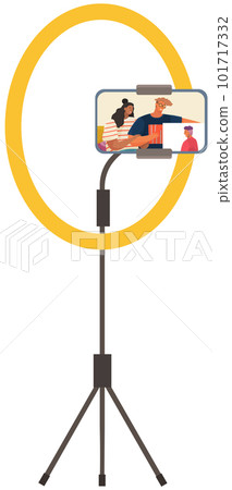 People broadcasting, recording video blog, streaming on smartphone. Podcast on phone screen 101717332