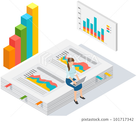 Employees analyze statistical indicators, business data. Characters work with marketing research 101717342