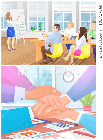 Employees analyze statistical indicators, business data. Characters work with marketing research 101717669