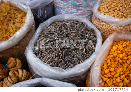 Sunflower seeds and nuts for sale on snack food market Sunflower seeds and nuts for sale on snack food market 101717724