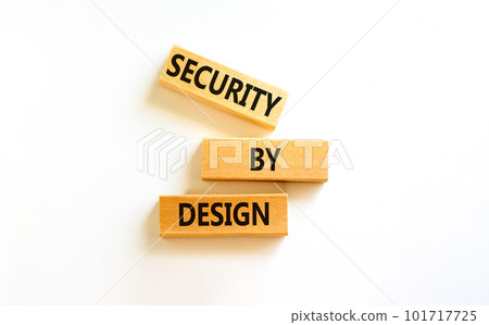 Security by design symbol. Concept words Security by design on wooden blocks on a beautiful white table white background. Business finacial security by design concept. Copy space. Security by design symbol. Concept words Security by design on wooden blocks on a beautiful white table white background. Business finacial security by design concept. Copy space. 101717725