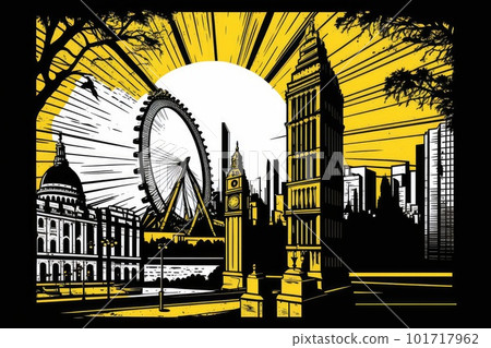 London Travel Illustration, England Tourism Concept, Skylines, Landmarks, London Silhouette Graphic Art 101717962
