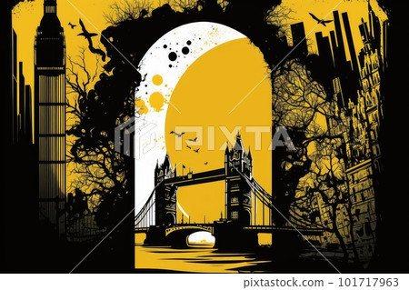 London Travel Illustration, England Tourism Concept, Skylines, Landmarks, London Silhouette Graphic Art 101717963