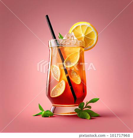 Cuba Libre or Long Island Iced Tea on Pink Background, Party Coctail, Bar Drink, Abstract Generative AI Illustration 101717968