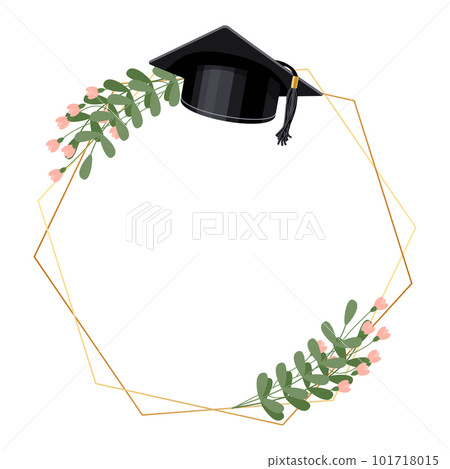 Gold frame with graduate cap and flowers. Design for graduate diploma, awards. Education concept.Vector Gold frame with graduate cap and flowers. Design for graduate diploma, awards. Education concept.Vector 101718015