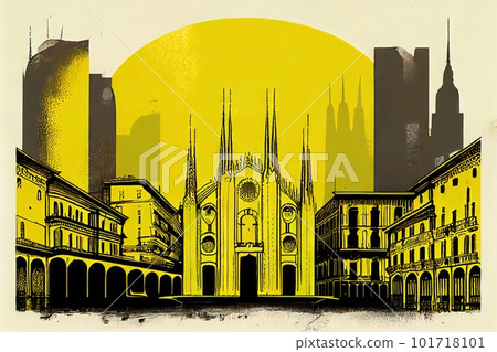 Milan Travel Illustration, Italy Tourism Concept, Western Europe Drawing Imitation, AI Generative Content 101718101