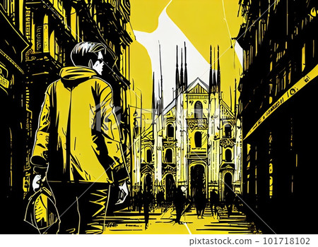 Milan Travel Illustration, Italy Tourism Concept, Western Europe Drawing Imitation, AI Generative Content 101718102