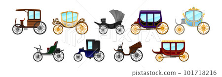 Carriage and Coach as Private Four-wheeled Vehicle Vector Set 101718216