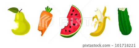Bitten Fruits and Vegetables Isolated on White Background Vector Set Bitten Fruits and Vegetables Isolated on White Background Vector Set 101718221