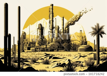 Oil Gas Factory Stylized Drawing Imitation, Abstract Generative AI Illustration 101718242