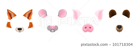Animal Snouts and Ears for Selfie Application Vector Set 101718304