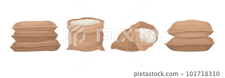 Burlap Sacks with Rice or Bulk Stock Vector Set Burlap Sacks with Rice or Bulk Stock Vector Set 101718310