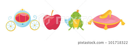 Princess Tale with Shoe, Frog and Carriage Vector Set Princess Tale with Shoe, Frog and Carriage Vector Set 101718322