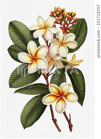 Plumeria Botanical Illustration, Frangipani Flowers Tropical Flower Abstract Generative AI Illustration Plumeria Botanical Illustration, Frangipani Flowers Tropical Flower Abstract Generative AI Illustration 101718357