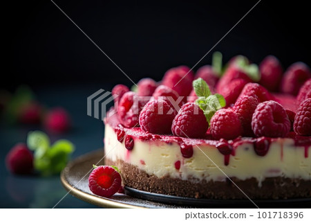 Raspberry Cheesecake, Cheesecake Pastry, Cream Cheese Dessert, Abstract Generative AI Illustration 101718396
