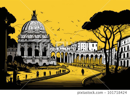 Rome Travel Illustration, Italian Tourism Concept, Skylines, Landmarks, Rome Silhouette Art, Generative AI Illustration Rome Travel Illustration, Italian Tourism Concept, Skylines, Landmarks, Rome Silhouette Art, Generative AI Illustration 101718424