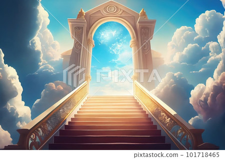 Heaven Stairs, Road to Light, Paradise Sky, Afterlife Way Drawing Imitation, Abstract Generative Ai Illustration 101718465