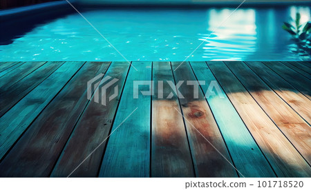 Luxury Wood Terrace by Swimming Pool, Wood Architecture, Abstract Generative AI Illustration 101718520