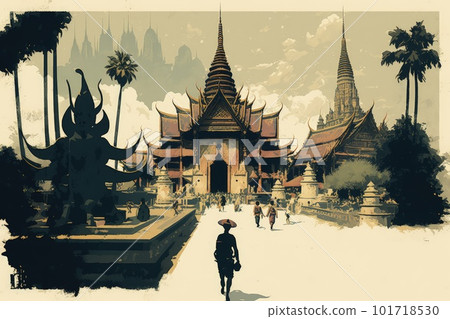 Thailand Travel Illustration, Thailand Tourism Concept, Skylines, Landmarks, Abstract AI Generative Content 101718530
