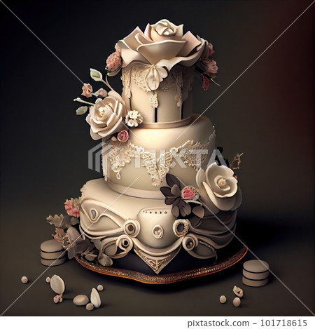 Wedding Cake, Luxury Marriage Dessert, Elegant Decorated Cake, Abstract Generative AI Illustration Wedding Cake, Luxury Marriage Dessert, Elegant Decorated Cake, Abstract Generative AI Illustration 101718615