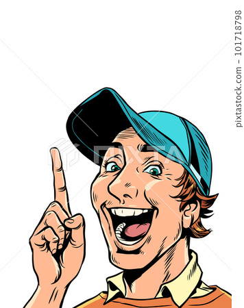 Notify about discounts, promotions, promotions. The consultant advises on the purchase. A man in a cap is happy to talk about something. 101718798