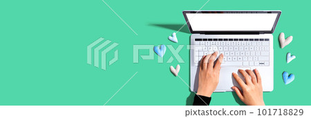 Laptop computer with heart cushions Laptop computer with heart cushions 101718829