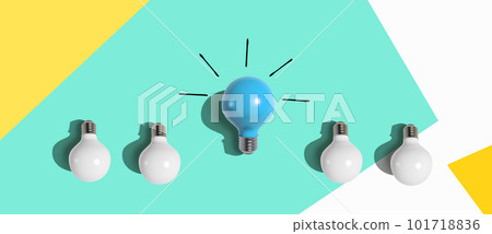 One out unique idea light bulb - Flat lay One out unique idea light bulb - Flat lay 101718836