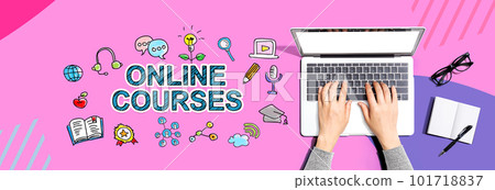 Online courses with person using a laptop Online courses with person using a laptop 101718837