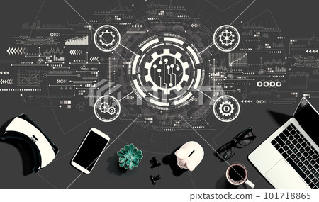 Automation concept with electronic gadgets and office supplies 101718865