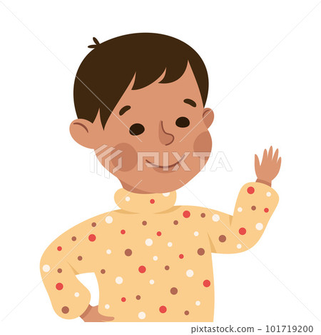 Happy Boy with Raised Up Hand Smiling Vector Illustration 101719200