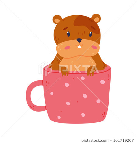 Cute hamster sitting in cup, funny brown rodent pet animal cartoon vector illustration Cute hamster sitting in cup, funny brown rodent pet animal cartoon vector illustration 101719207