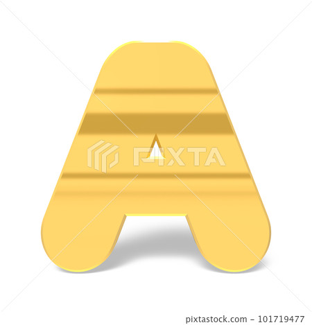 字母A。帶圓角的金色字母。 3D 渲染。白色背景。 101719477