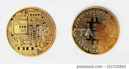 Coin gold bitcoin symbol a modern digital crypto currency on cyber world, to use online business and exchange for cash, isolated on white background. Financial and business investment trading concept Coin gold bitcoin symbol a modern digital crypto currency on cyber world, to use online business and exchange for cash, isolated on white background. Financial and business investment trading concept 101720883