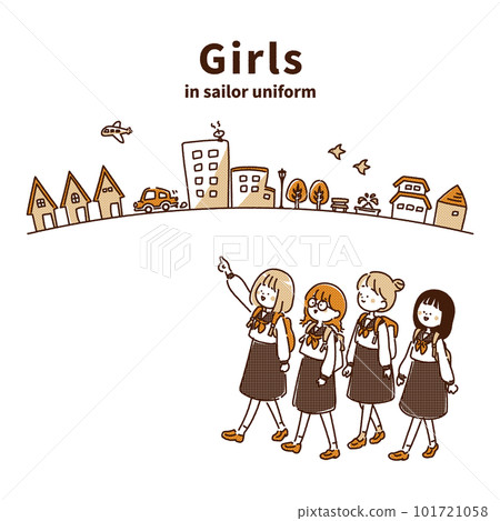 Illustration of a girl in a sailor suit Illustration of a city background Illustration of a girl in a sailor suit Illustration of a city background 101721058