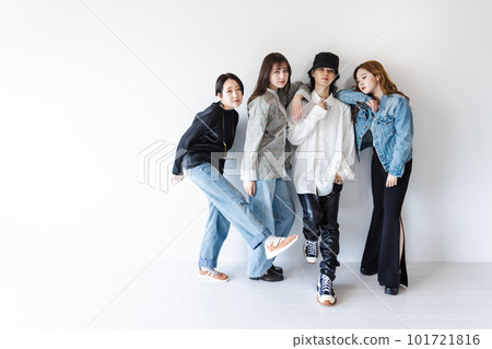 Group of men and women of generation Z who fold shoulders Group of men and women of generation Z who fold shoulders 101721816