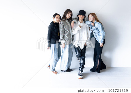 Group of men and women of generation Z who fold shoulders Group of men and women of generation Z who fold shoulders 101721819