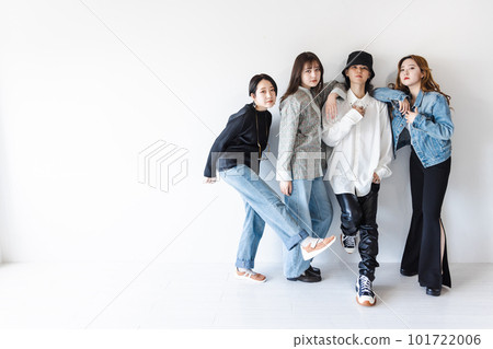 Group of men and women of generation Z who fold shoulders Group of men and women of generation Z who fold shoulders 101722006