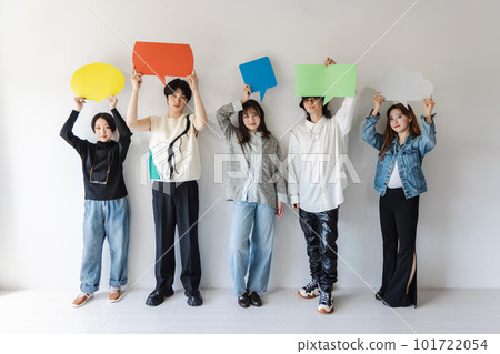 Generation Z men and women with message boards Generation Z men and women with message boards 101722054