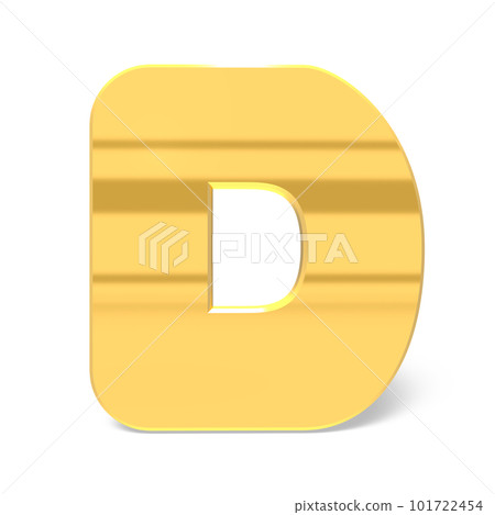 字母 D。帶圓角的金色字母。 3D 渲染。白色背景。 101722454