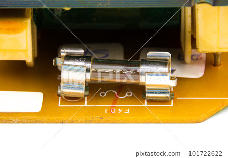 Glass tube fuse on electronics circuit board 101722622